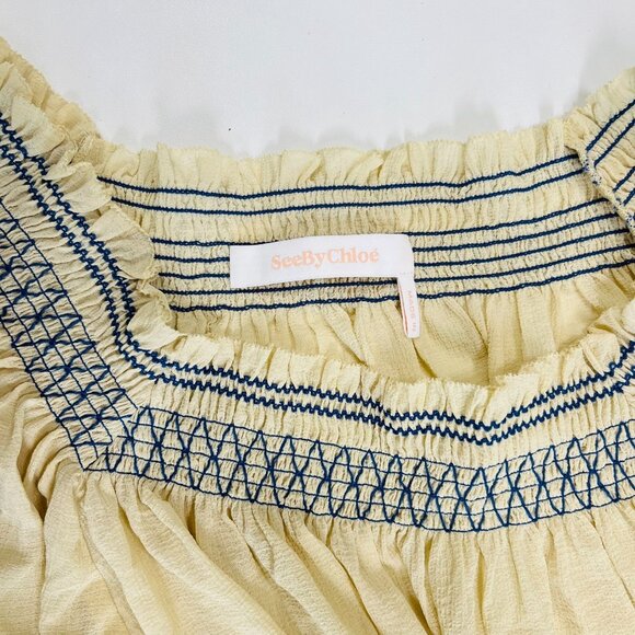 NWOT SEE BY CHLOÉ $465 Embroidered Smocked Georgette Blouse Top Size 36 - Picture 7 of 11